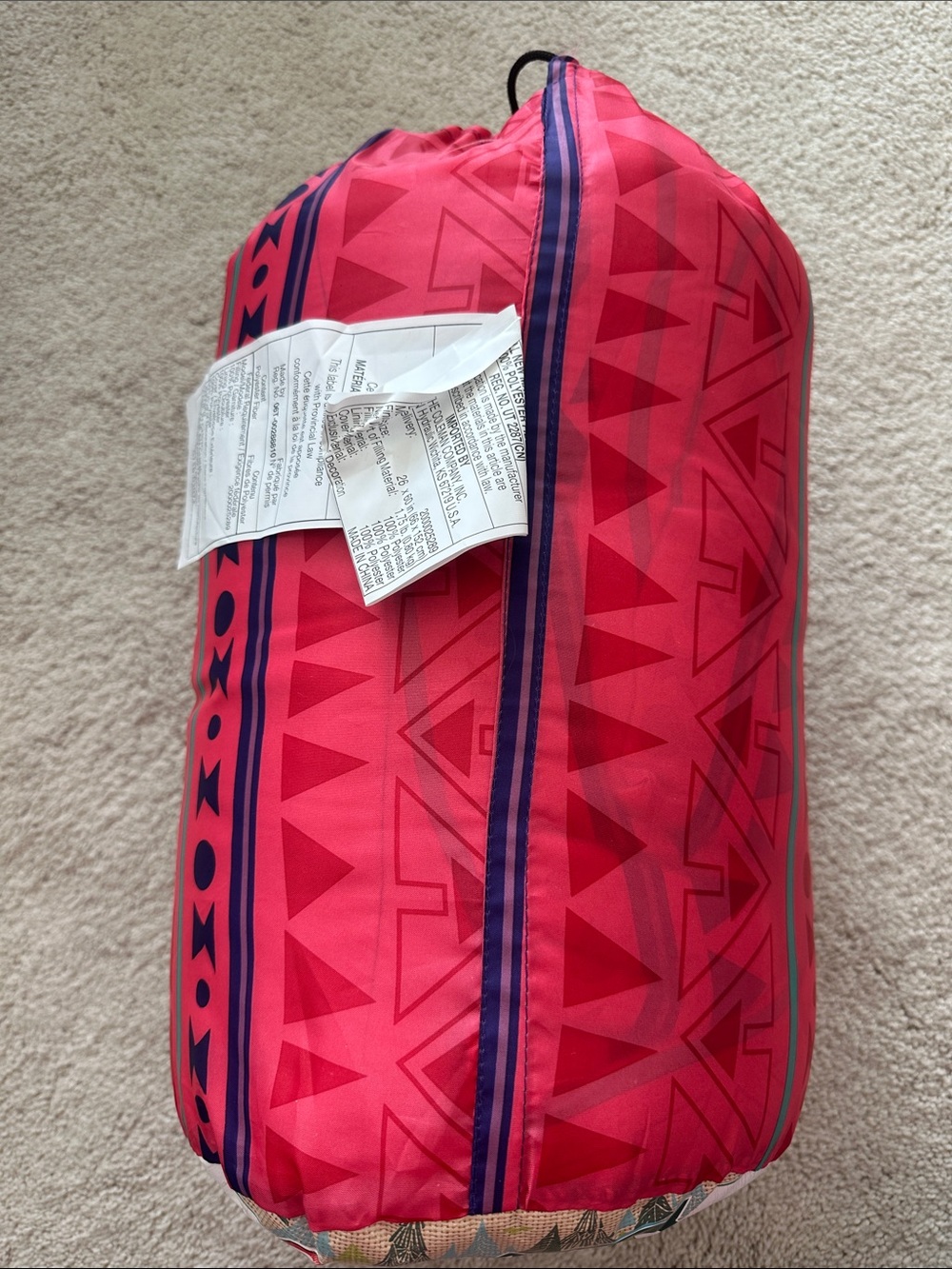 NWT Sleeping Bag - Marmot Pink Geometric Stuff Sack with Navy Trim - Picture 2 of 5